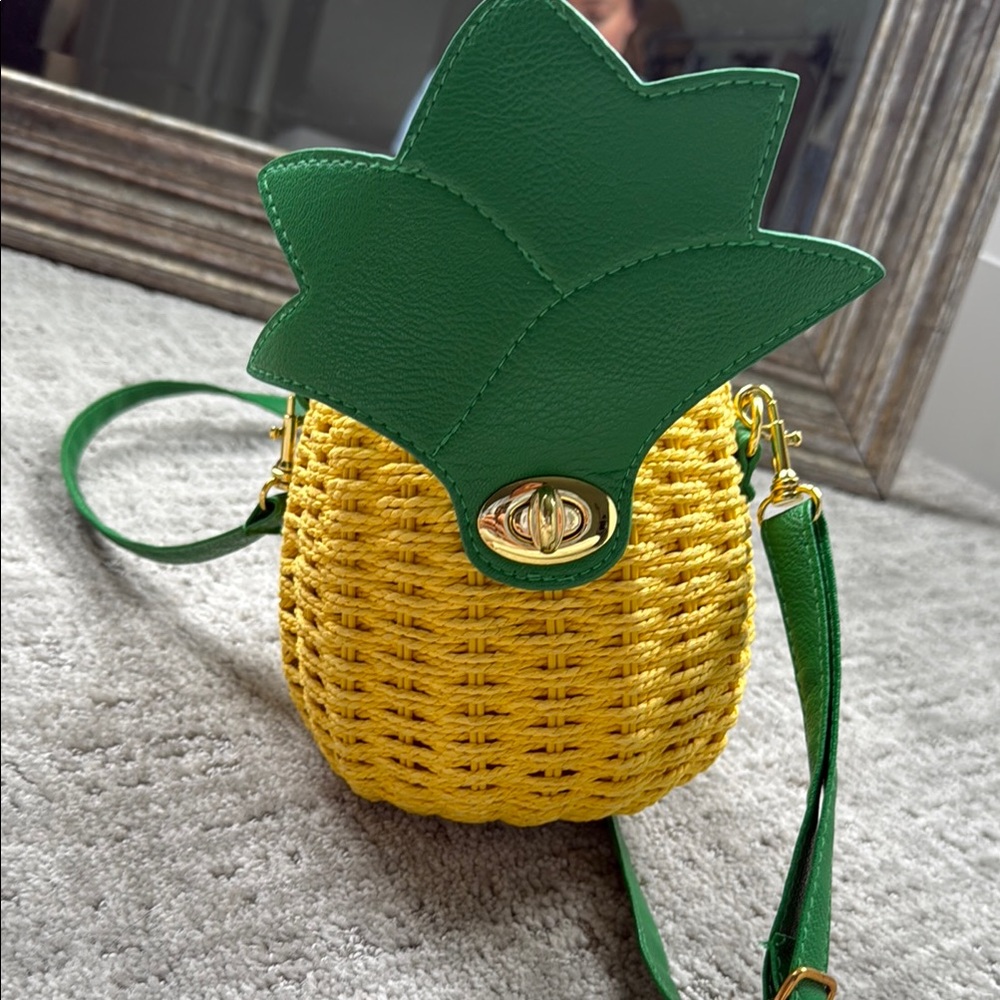 Modcloth Green and Yellow Crossbody Bag with Basket-Weave Design
